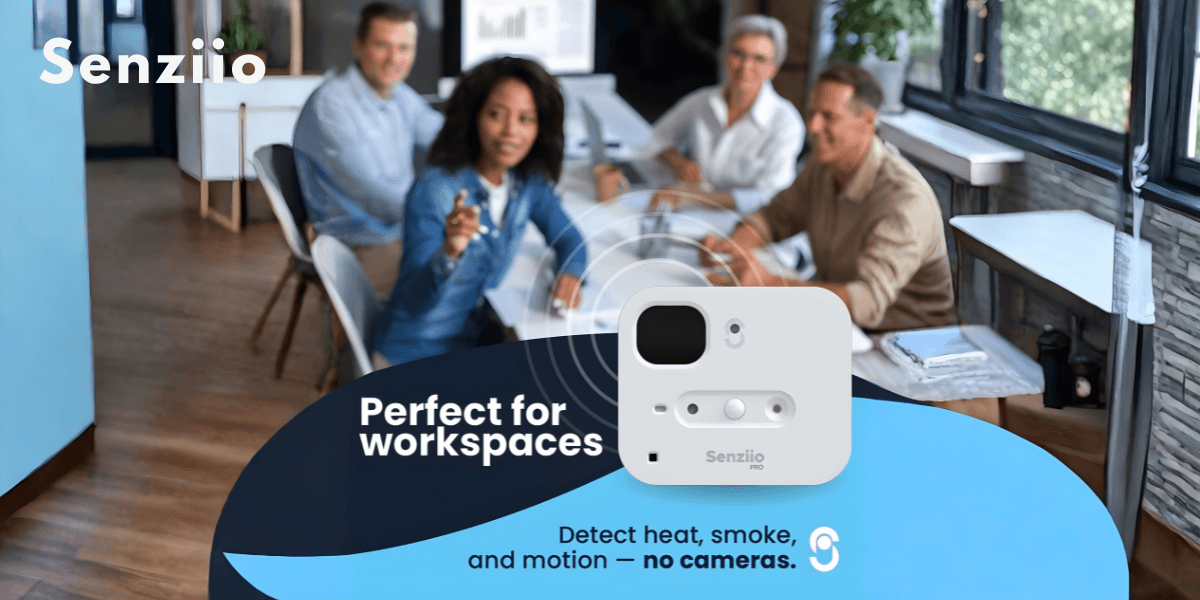 Senziio's Theia sensor, designed for workspace automation, detects heat, smoke, and motion with privacy-first technology—no cameras involved