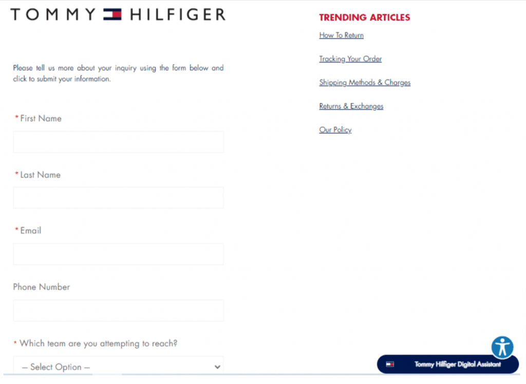 tommy hilfiger contact us example