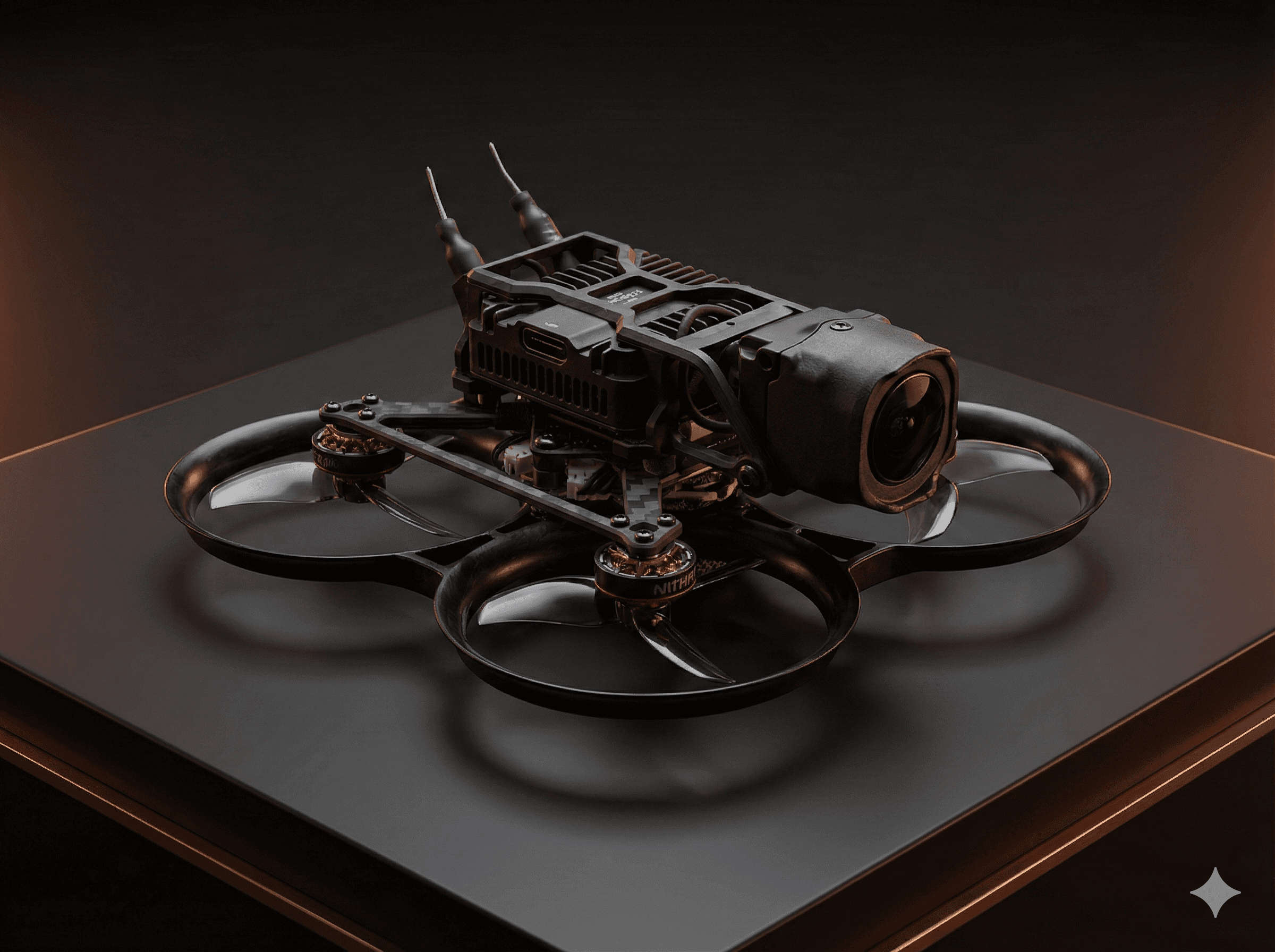 Bespoke FPV drone engineered by Flightcraft Media, utilising the DJI O4 Pro system for precision indoor cinematography.
