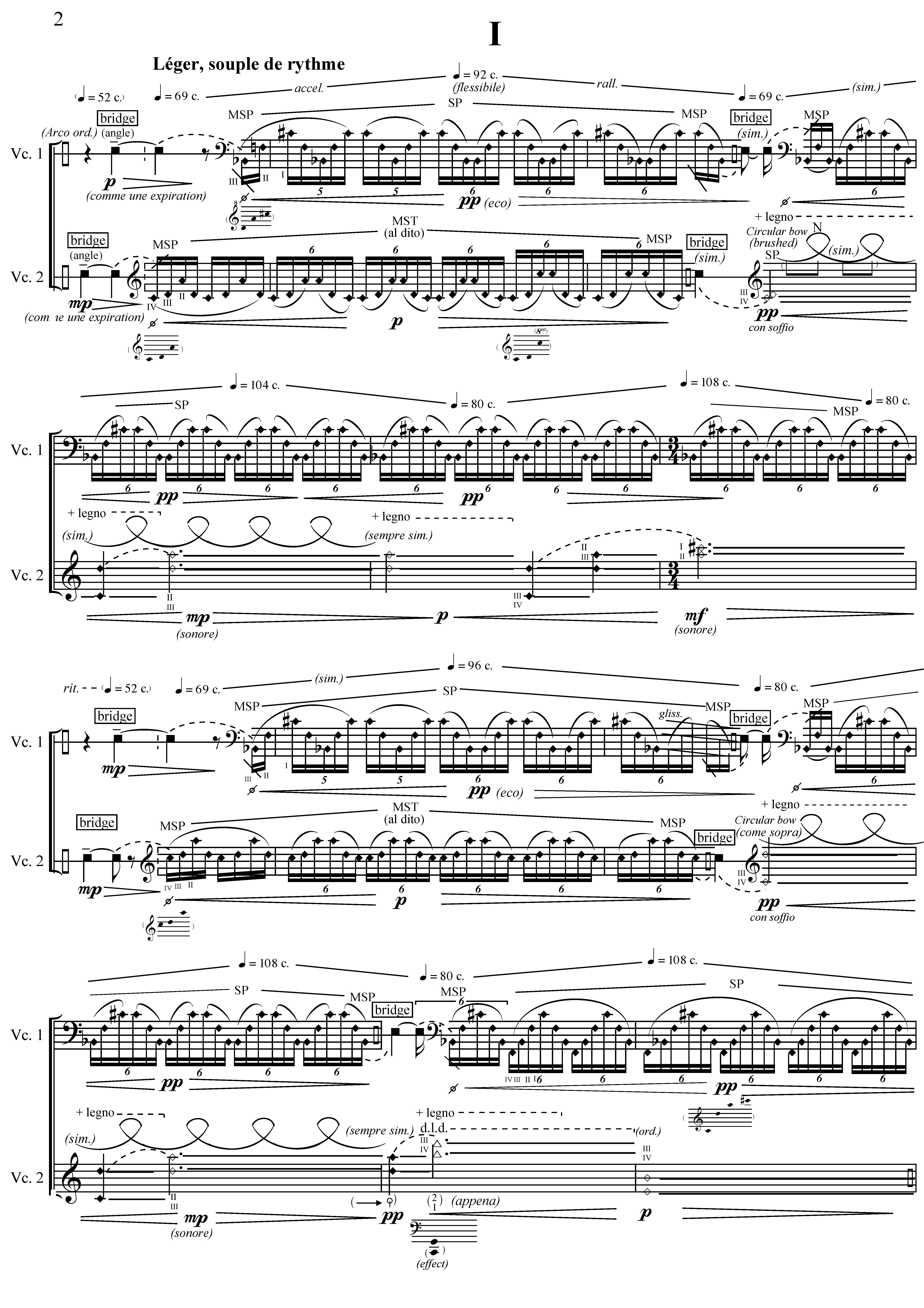 Score excerpt from Un eco di soffio showing tremolo and friction at the threshold of breath.