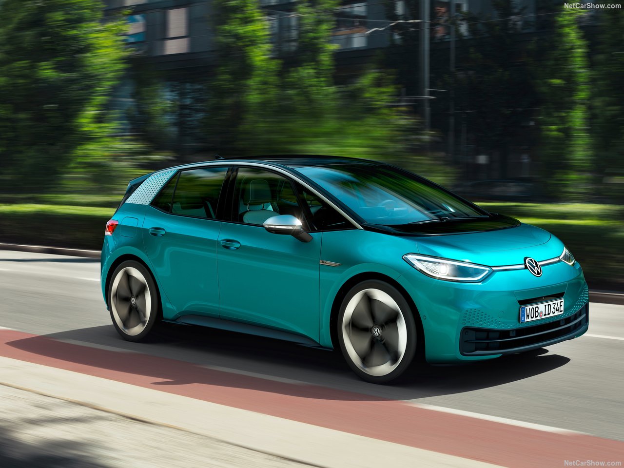 Volkswagen ID.3 1st Edition driving through a city street with motion blur