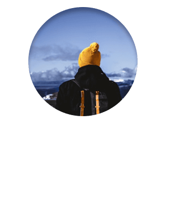 Image of person in yellow hat and backpack in avatar circle