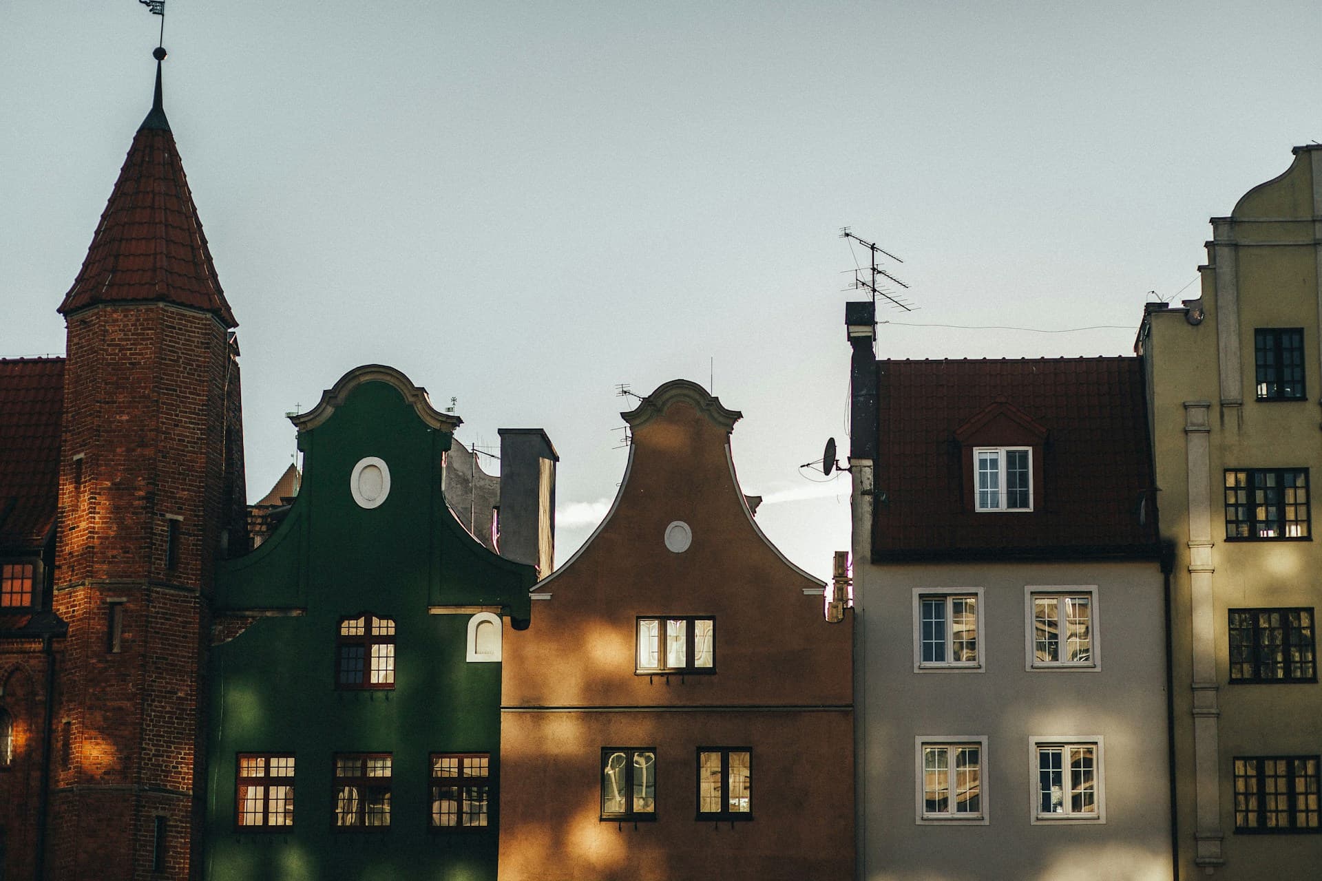 Stockholm city old town buildings in sun set. 