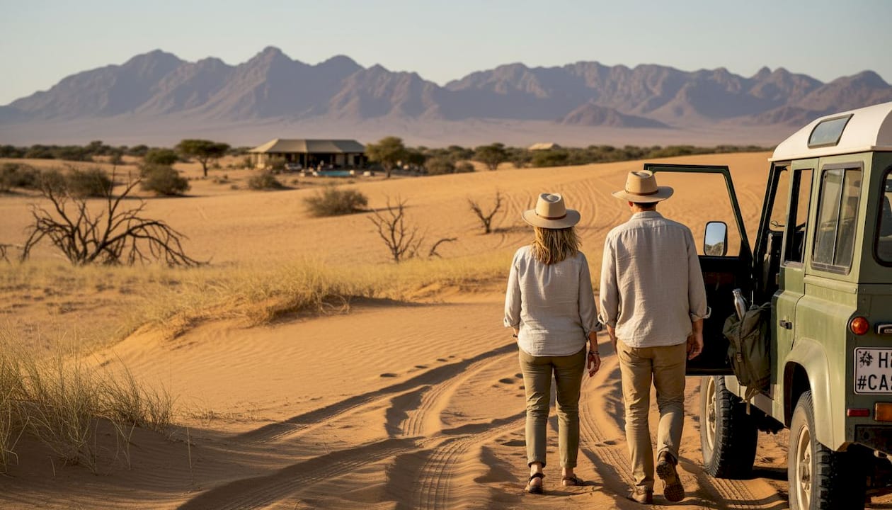 Couple begins luxury safari in Namib desert