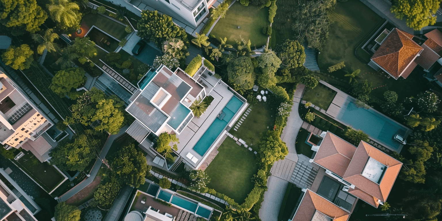 Luxury modern villa from an aerial perspective