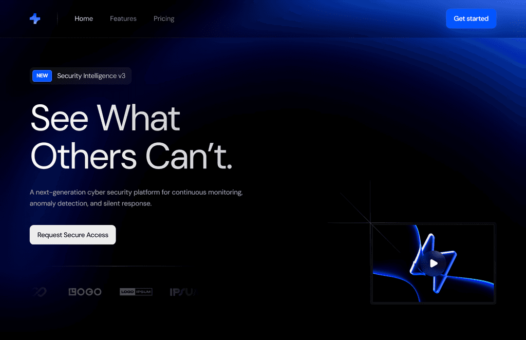 Homepage design featuring a dark blue to black gradient background.