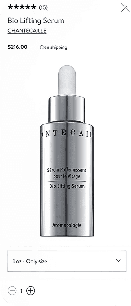 Chantecaille Bio Lifting Serum bottle with dropper, 1 oz, $216 with 5-star rating and free shipping on Nordstrom