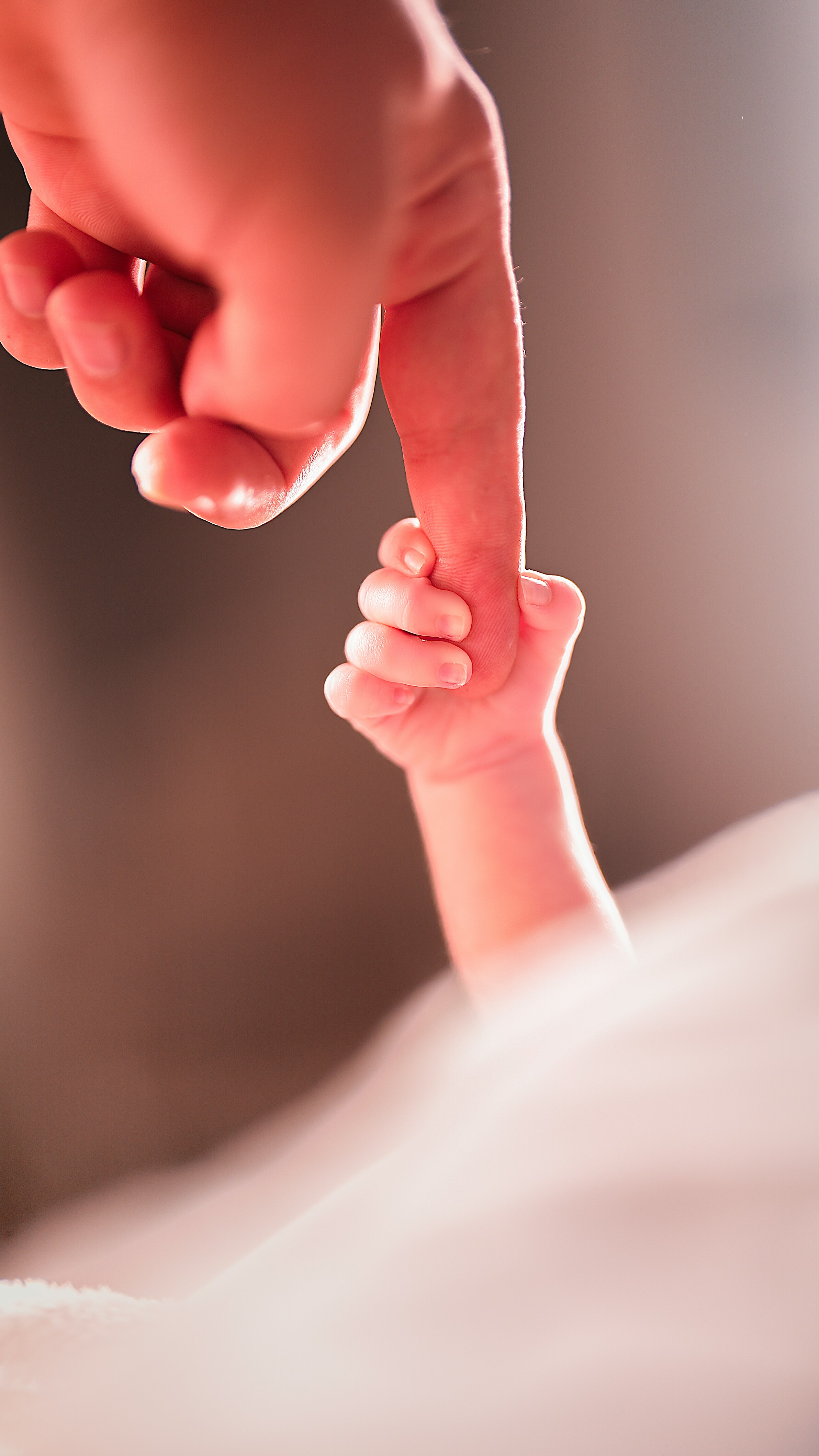 A person holding a baby's hand in the air