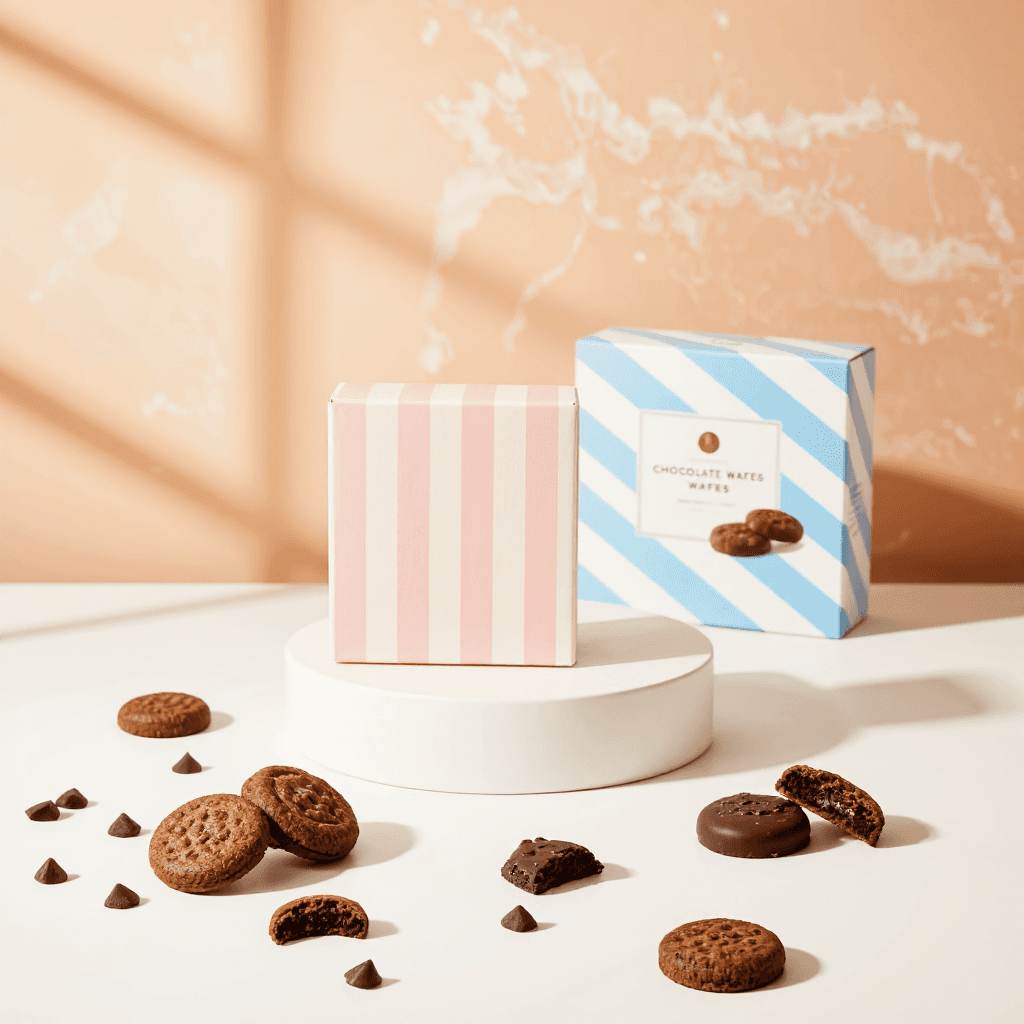 product photography of a box of chocolate wafers