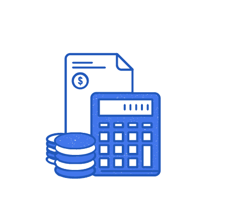Blue illustration of a calculator, coins, and invoice representing software cost comparison