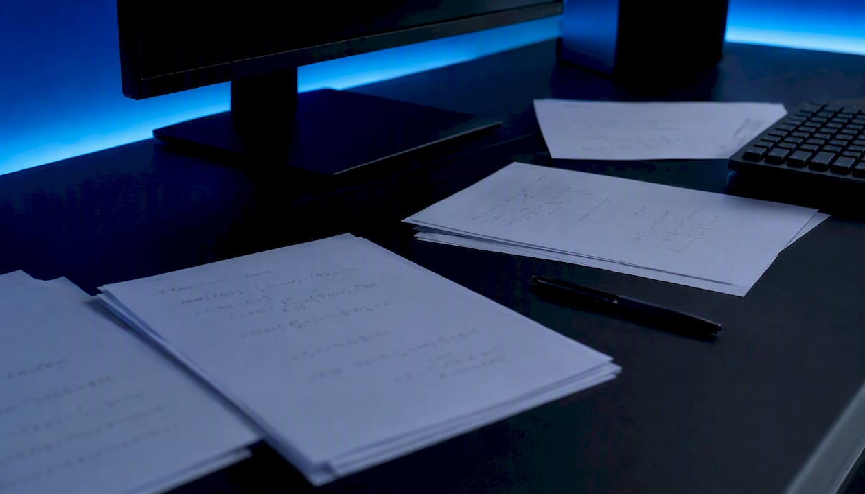 Developer workspace with formulas and code snippets