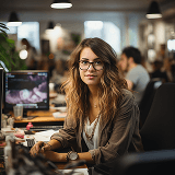 Business woman working at desk in tech startup office