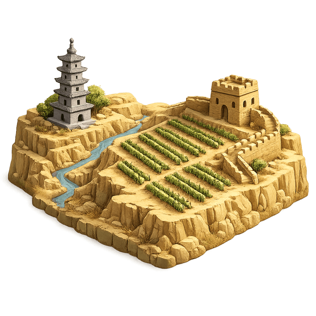 Artistic illustration of the Shanxi wine region.