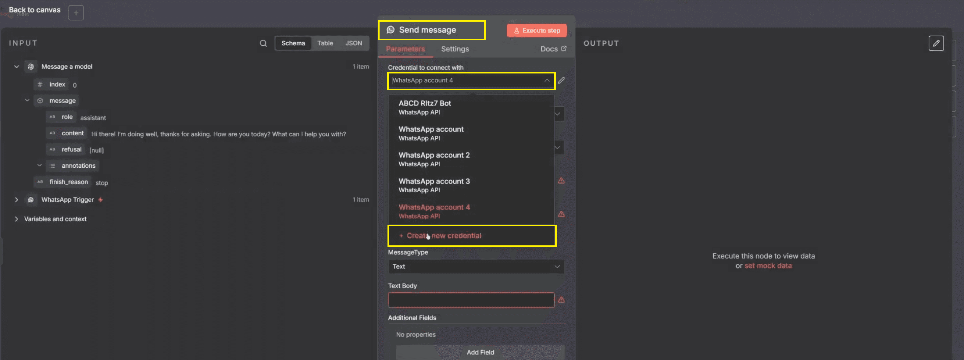 10. send msg parameters - create new credential