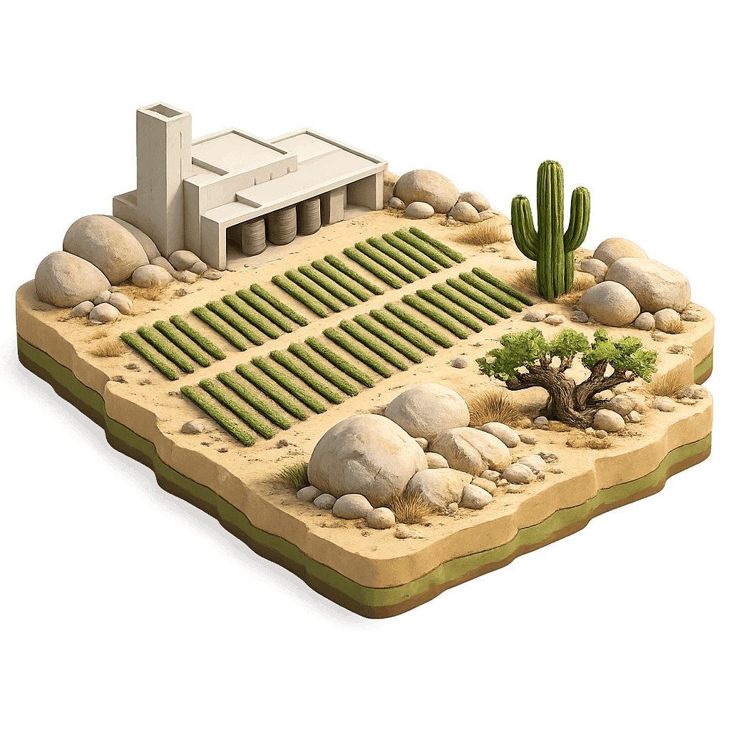 Artistic illustration of the Baja California wine region.