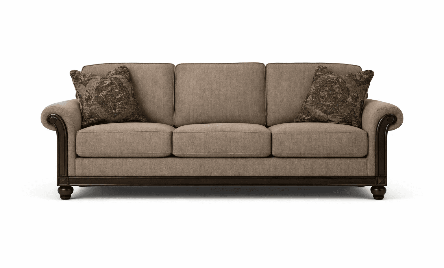 A structured three‑seater with compact cushions, straight lines, and a contemporary‑classic feel.