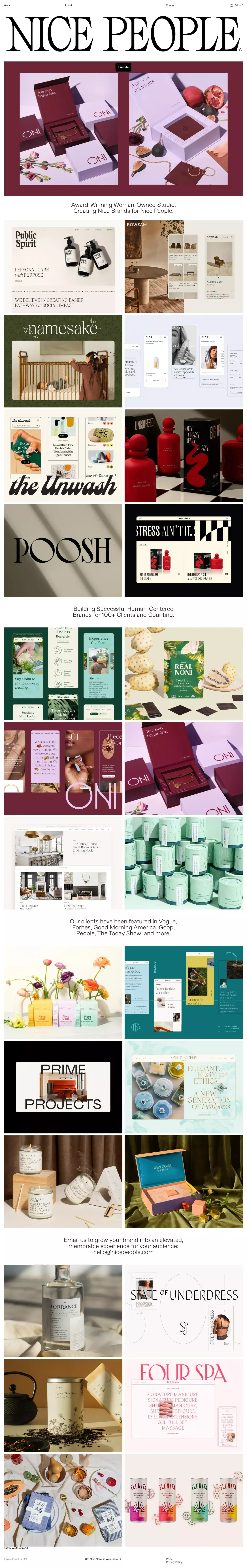Nice People portfolio page screenshot showcasing Design and Tech design