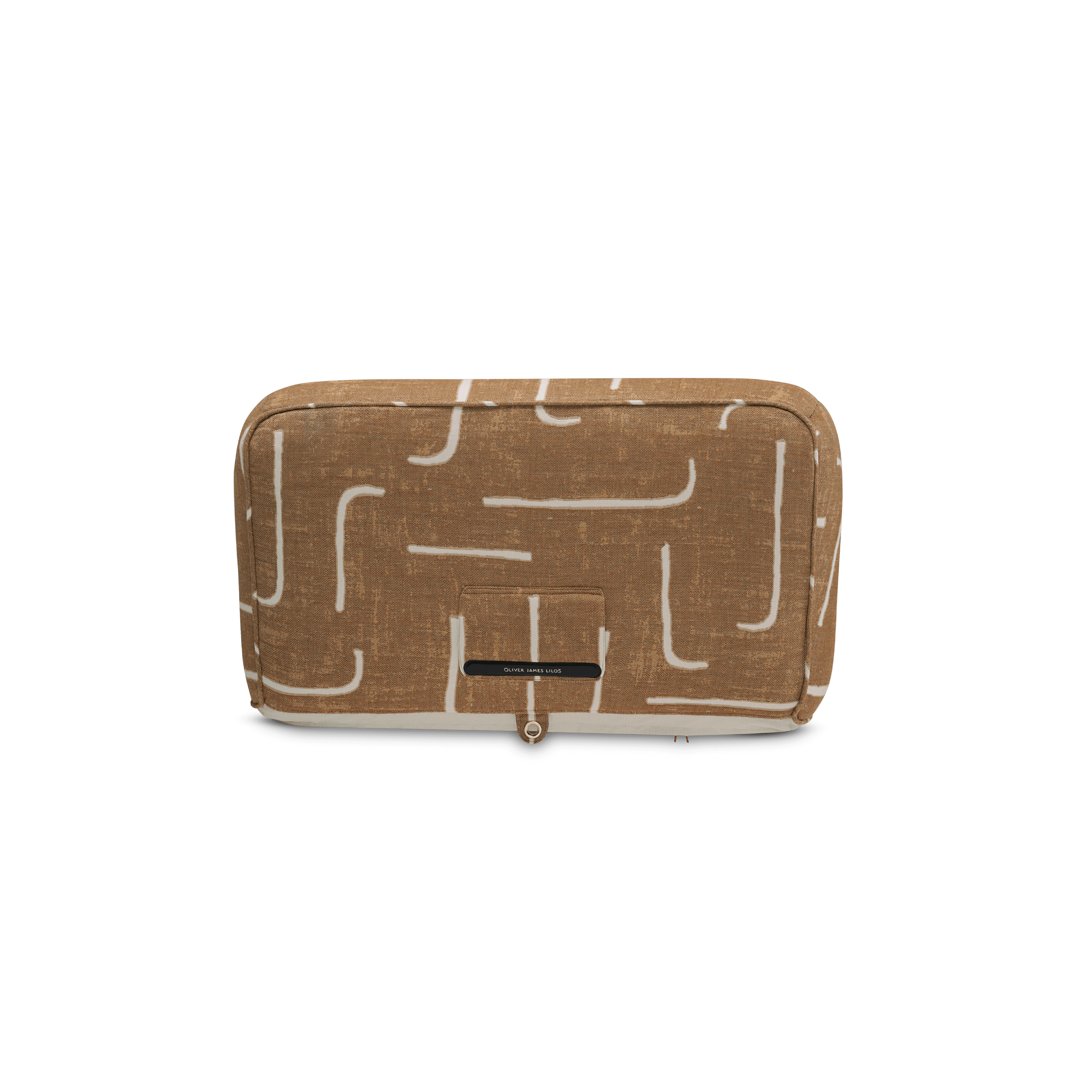 Back-facing pool float in gold-and-brown heavy weave showing textured quilted panels and beige base