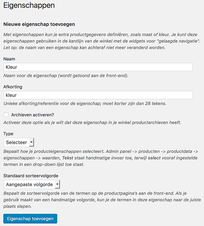 WooCommerce producteigenschap toevoegen