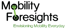Logo displaying the text "EazyGrad" with a modern design of a stylized vertical element resembling automotive pistons, accompanied by the slogan "Envisioning Mobility Everyday" in green text positioned below.