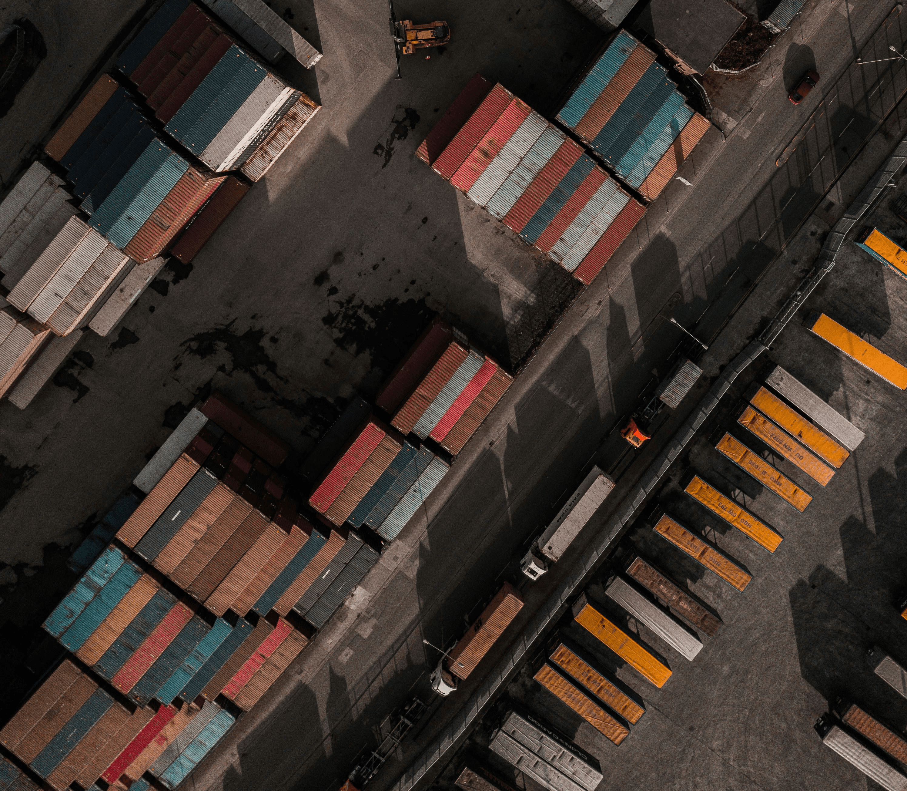 bird's eye view of intermodal container lot