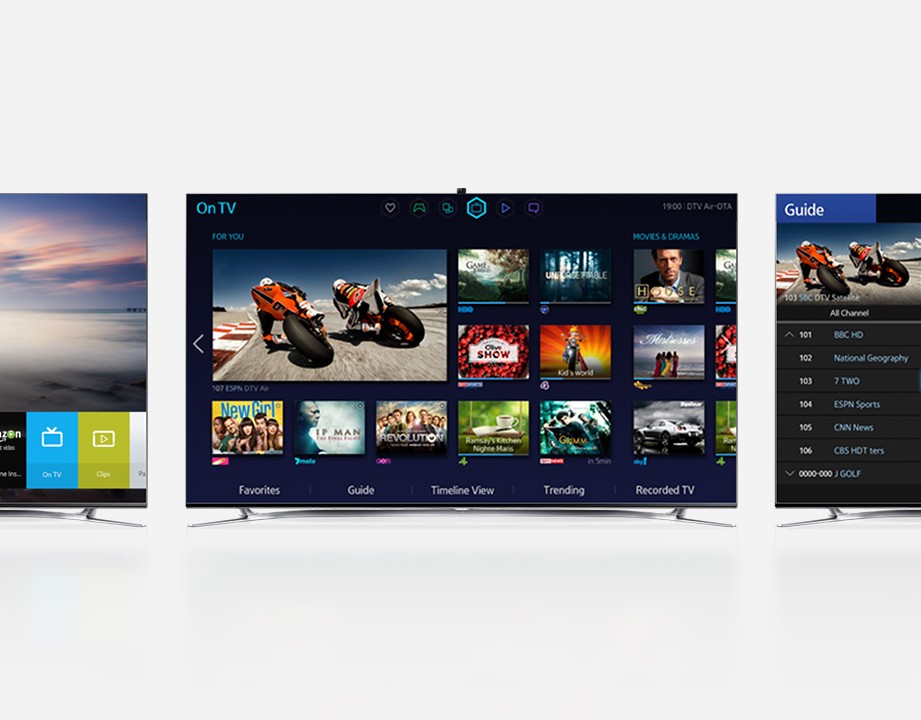 다양한 영상 콘텐츠를 탐색하고 선택할 수 있는 스마트 TV 인터페이스 화면