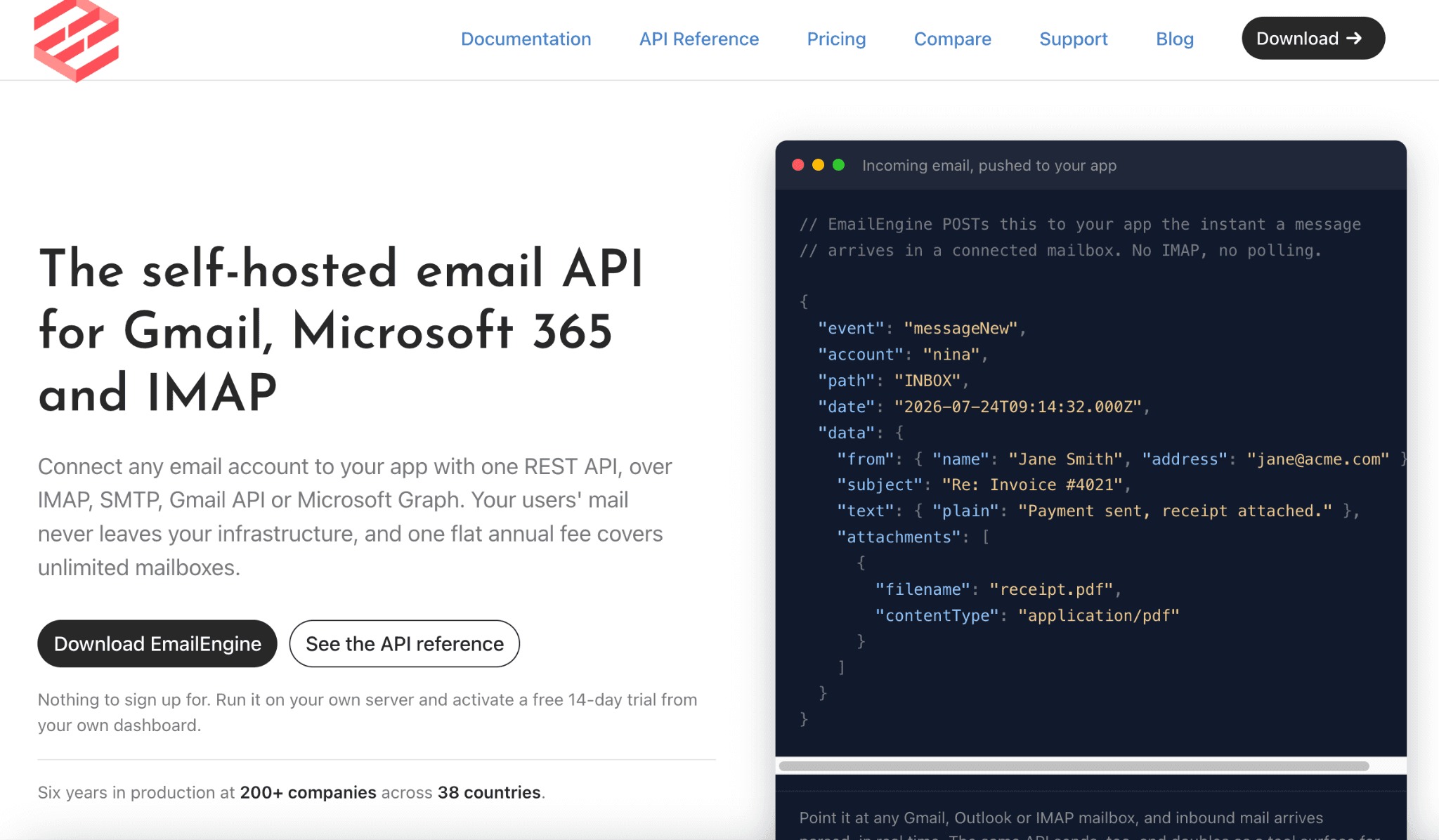 EmailEngine's homepage hero section