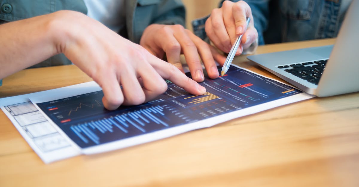 Collaborative discussion over data charts and laptop, focusing on business strategies.