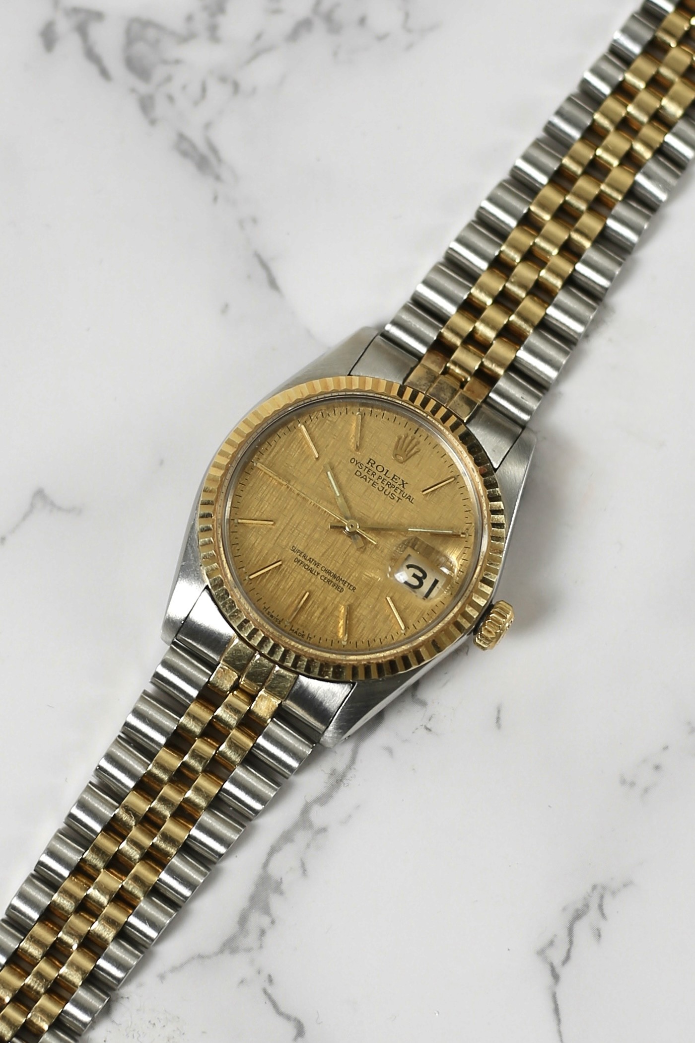 DATEJUST CHAMPAGNE LINEN 18K YELLOW GOLD BEZEL