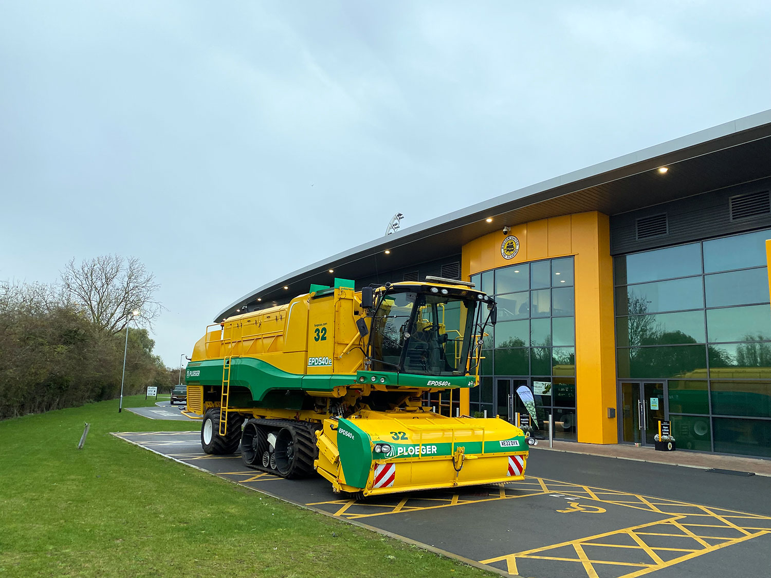 Ploeger pea harvester parked outside the Boston United football ground