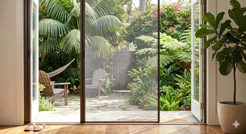 Retractable screen door installation on a Fort Lauderdale patio entry — Planet Construction FL