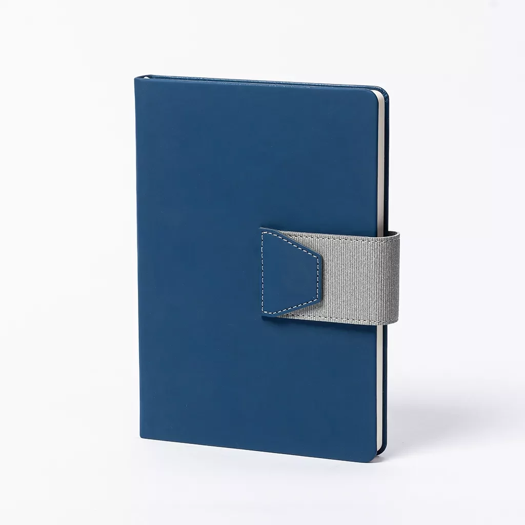 A5 hardcover journal with custom flap closure branded