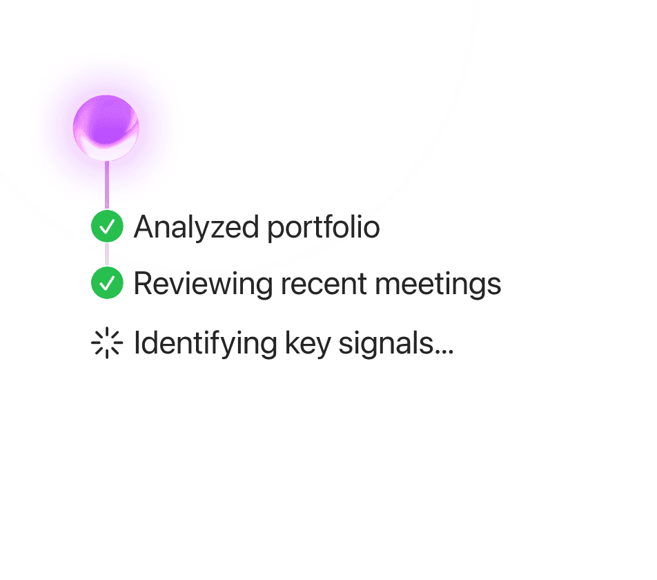 An image showing Traction analyzing a customer portfolio, including reviewing recent meetings, to identify key account health signals.