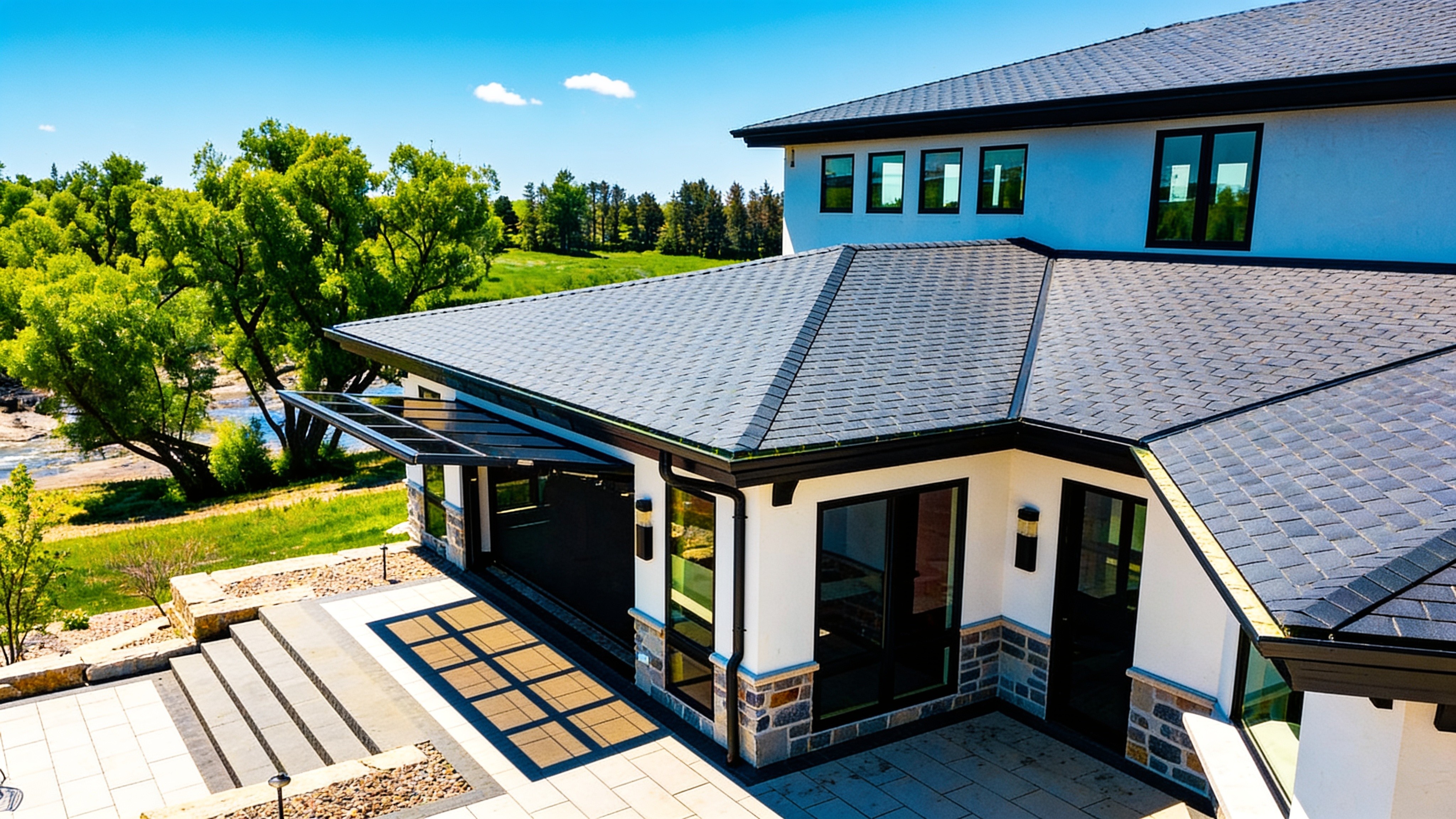 Contemporary home exterior with a PowerLift architectural wall