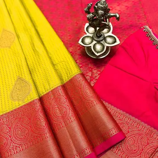 Golden Yellow Semi Kanchivaram Art Silk Saree