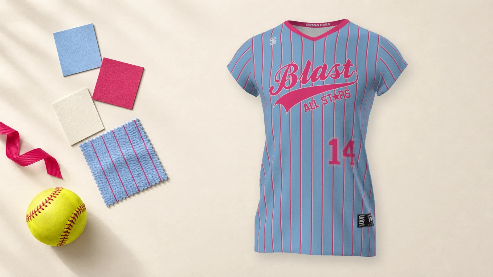 Girls softball jersey with custom design on the neck