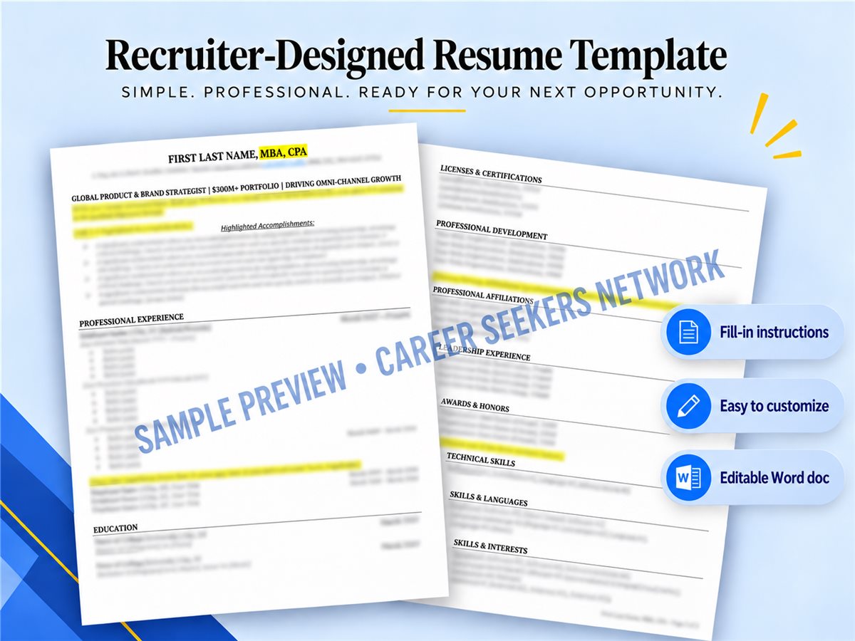 Resume template with fill-in instructions and customization features