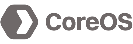 The CoreOS logo against a solid black background, highlighting its modern and sleek appearance.