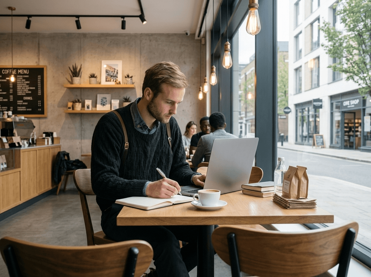 Solo entrepreneur on their laptop in a coffee shop
