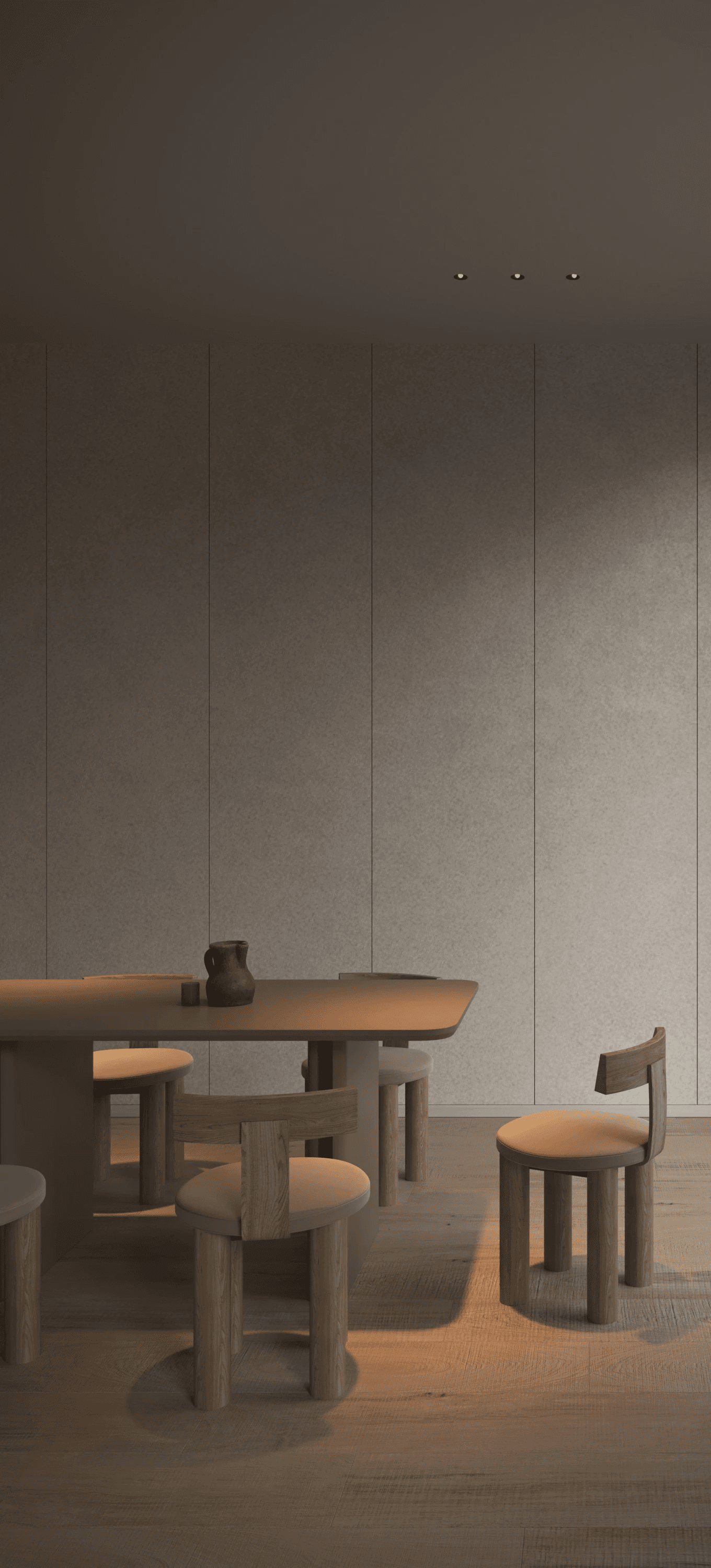 A moody scene of a room with a lamp shade