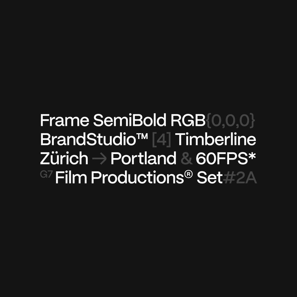 Frame.io custom typeface specimen showing Frame SemiBold with sample text, typography by Michael Novia at Adobe