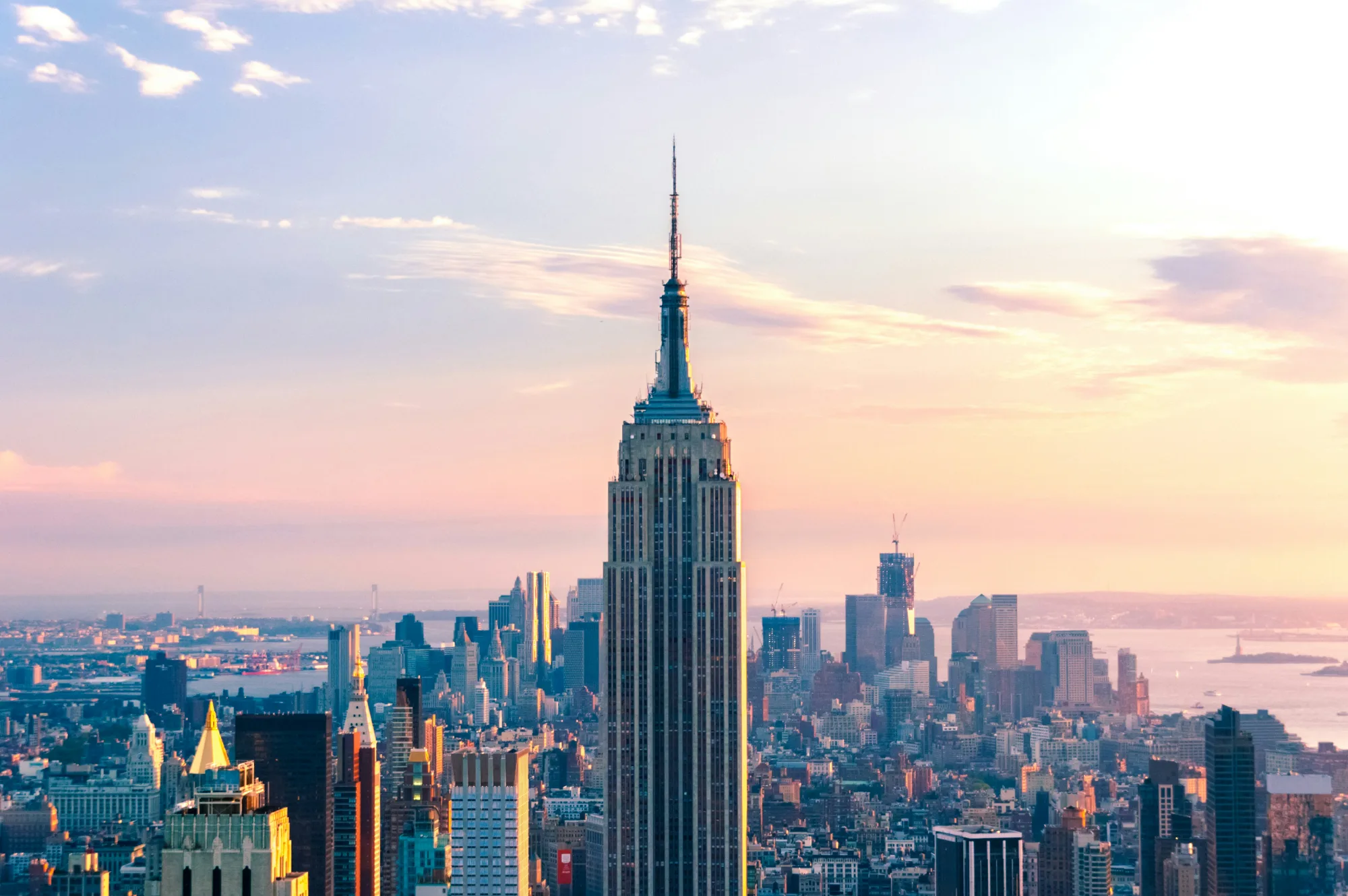Empire State Building skyline at sunrise, New York City landmark