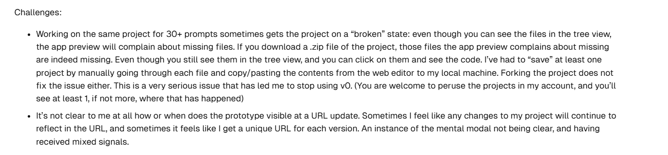 challenges with v0 Instability and Broken Project States