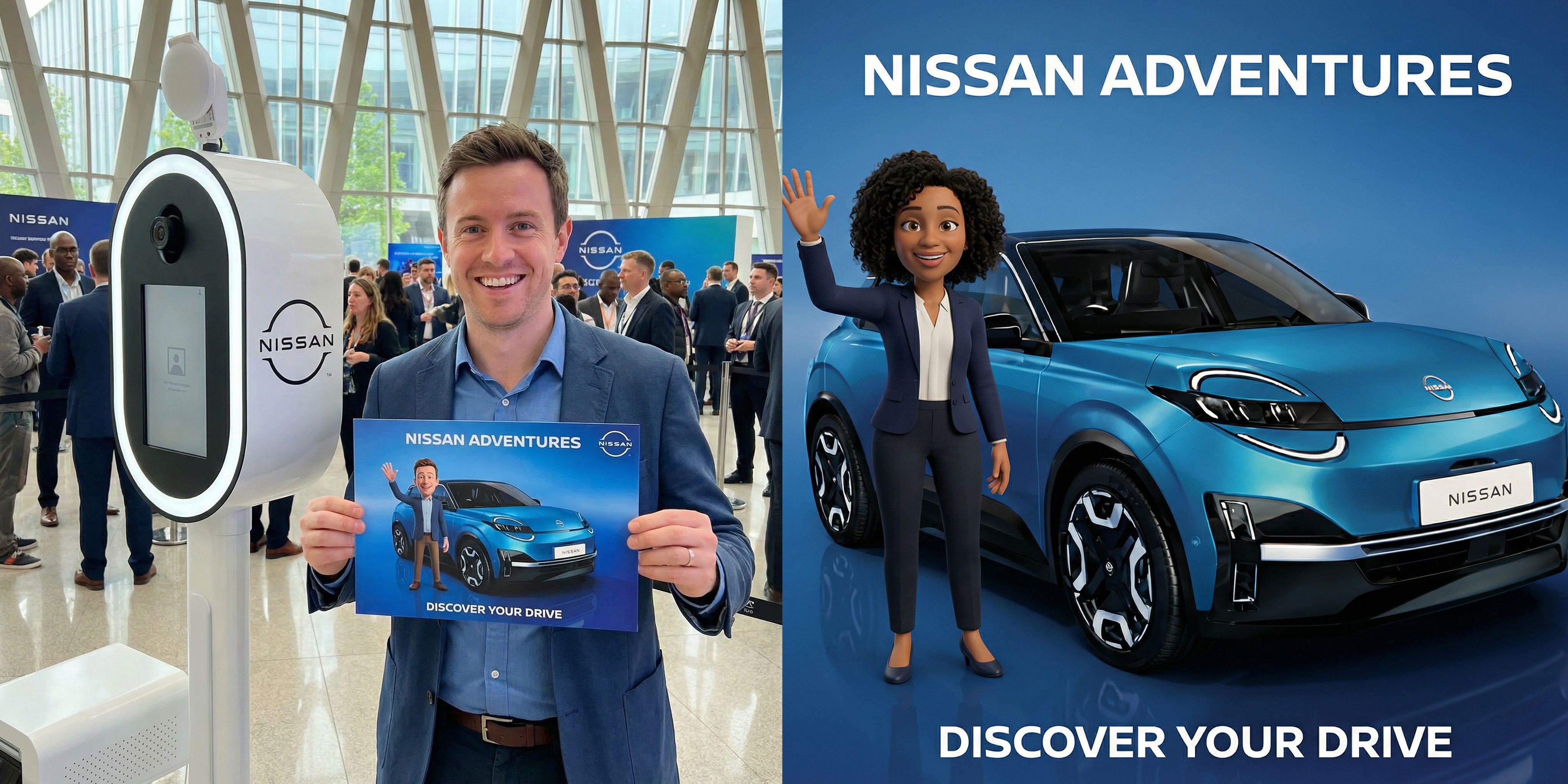 An AI photo booth that transforms visitors into Pixar-style characters alongside the new Micra.