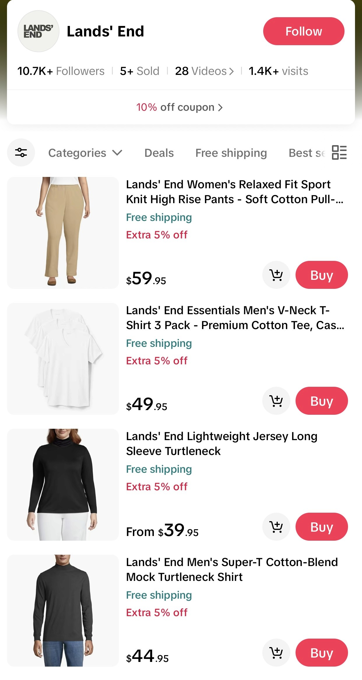 Land's End Official Shop in TikTok Shop powered by AfterShip Feed.