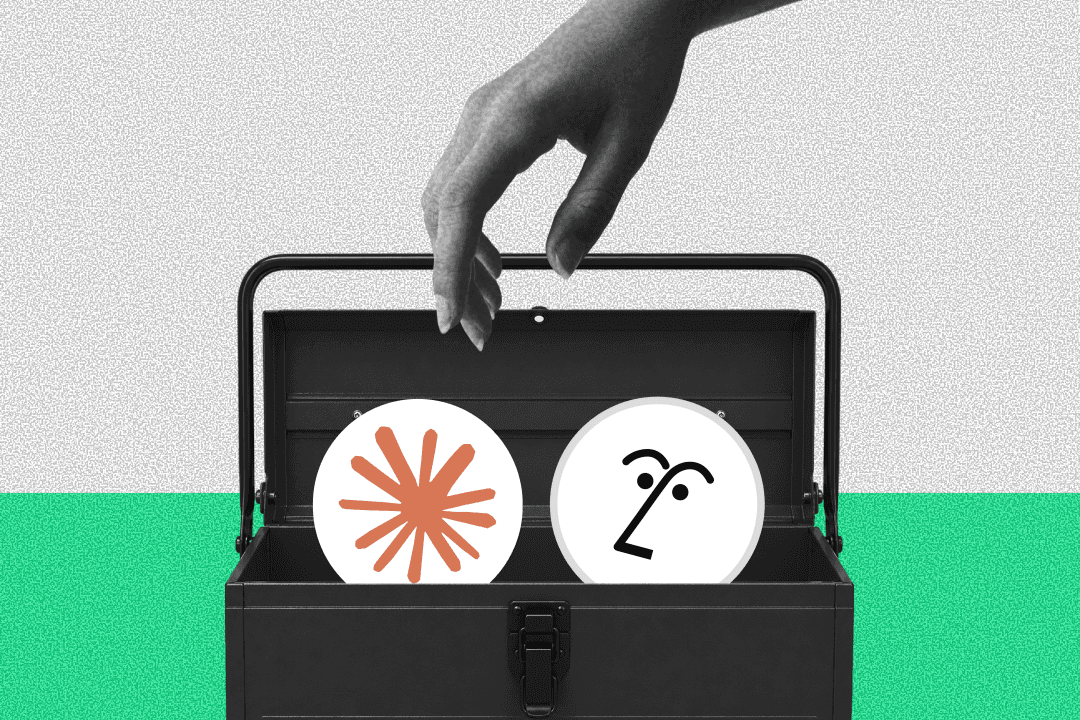 A hand reaching for Claude and Notion AI in a toolbox