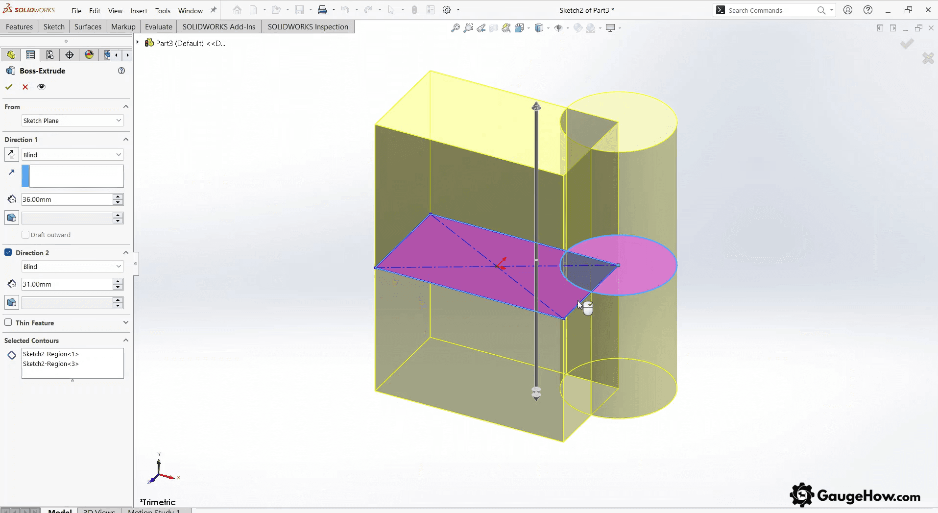 SolidWorks boss extrude preview