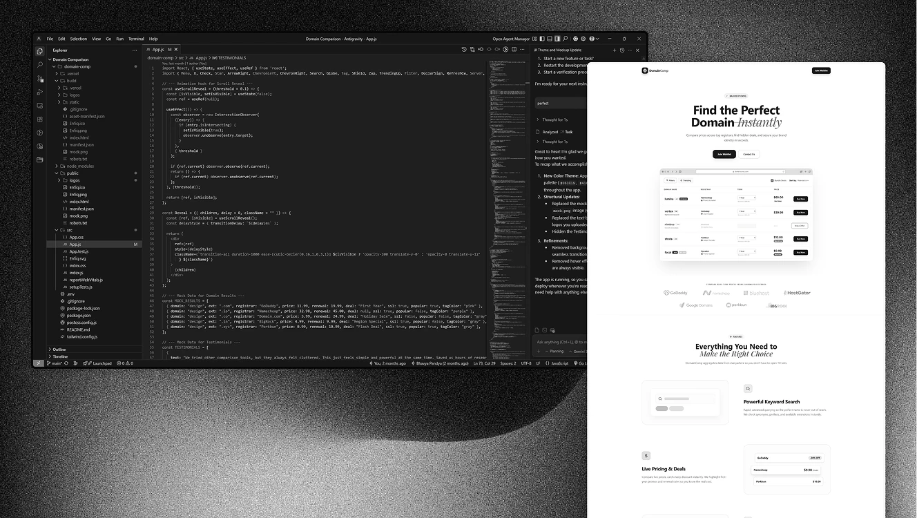 Smart Domain Price Comparison Web App - React and Vercel Development Project