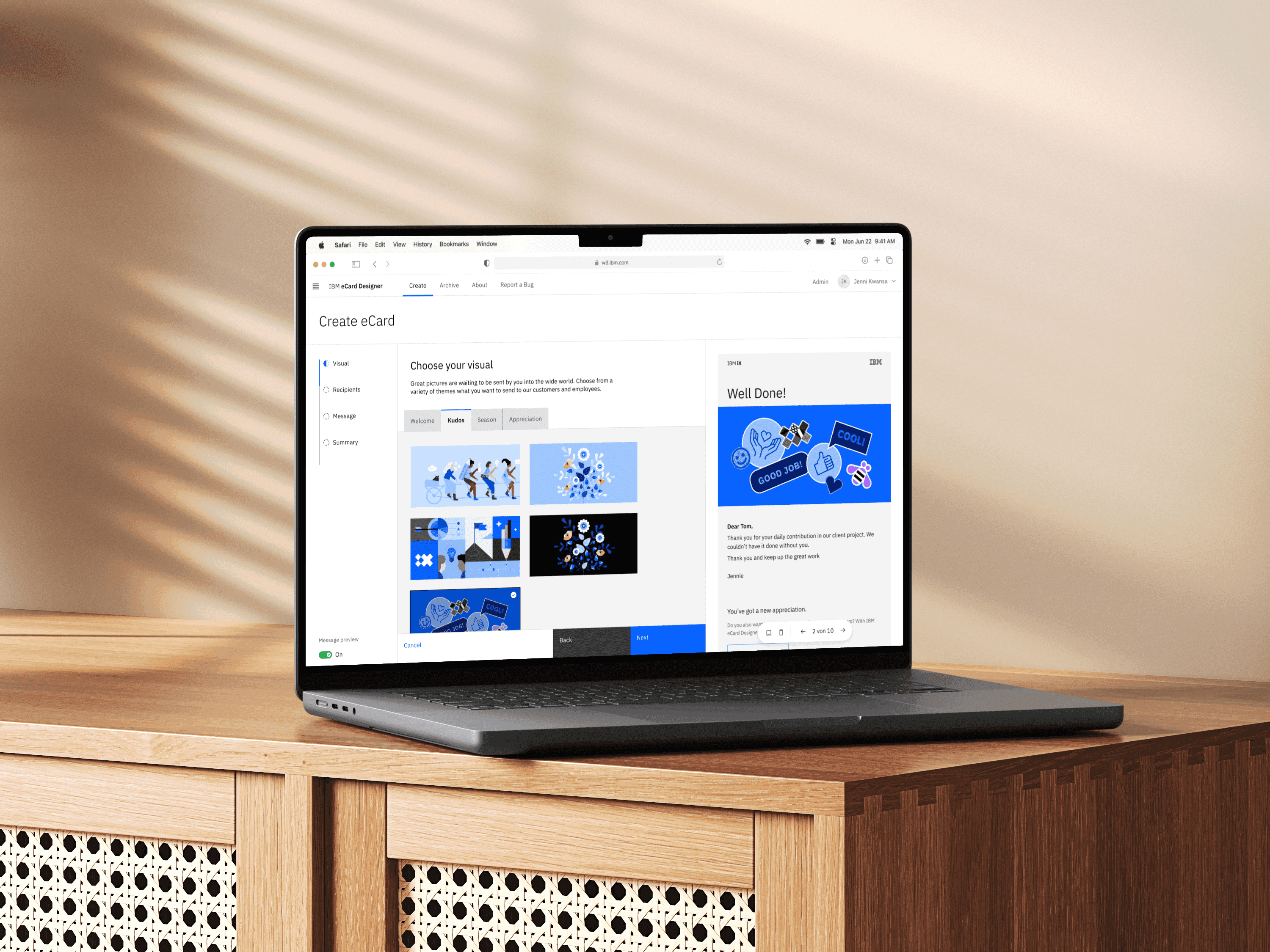 Mockup des IBM eCard Designers.