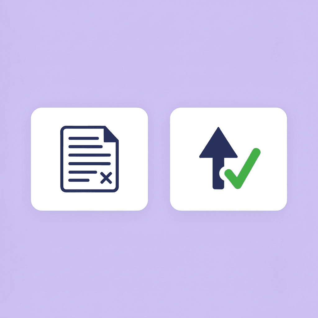 Before and after comparison: left side shows expensive reports with X mark, right side shows operational improvement with checkmark